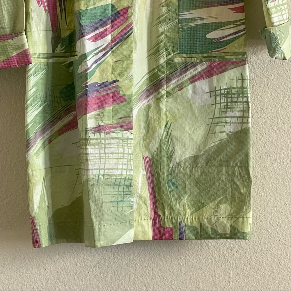 Vintage Melrose green & pink abstract waterproof trench coat - Picture 5 of 15